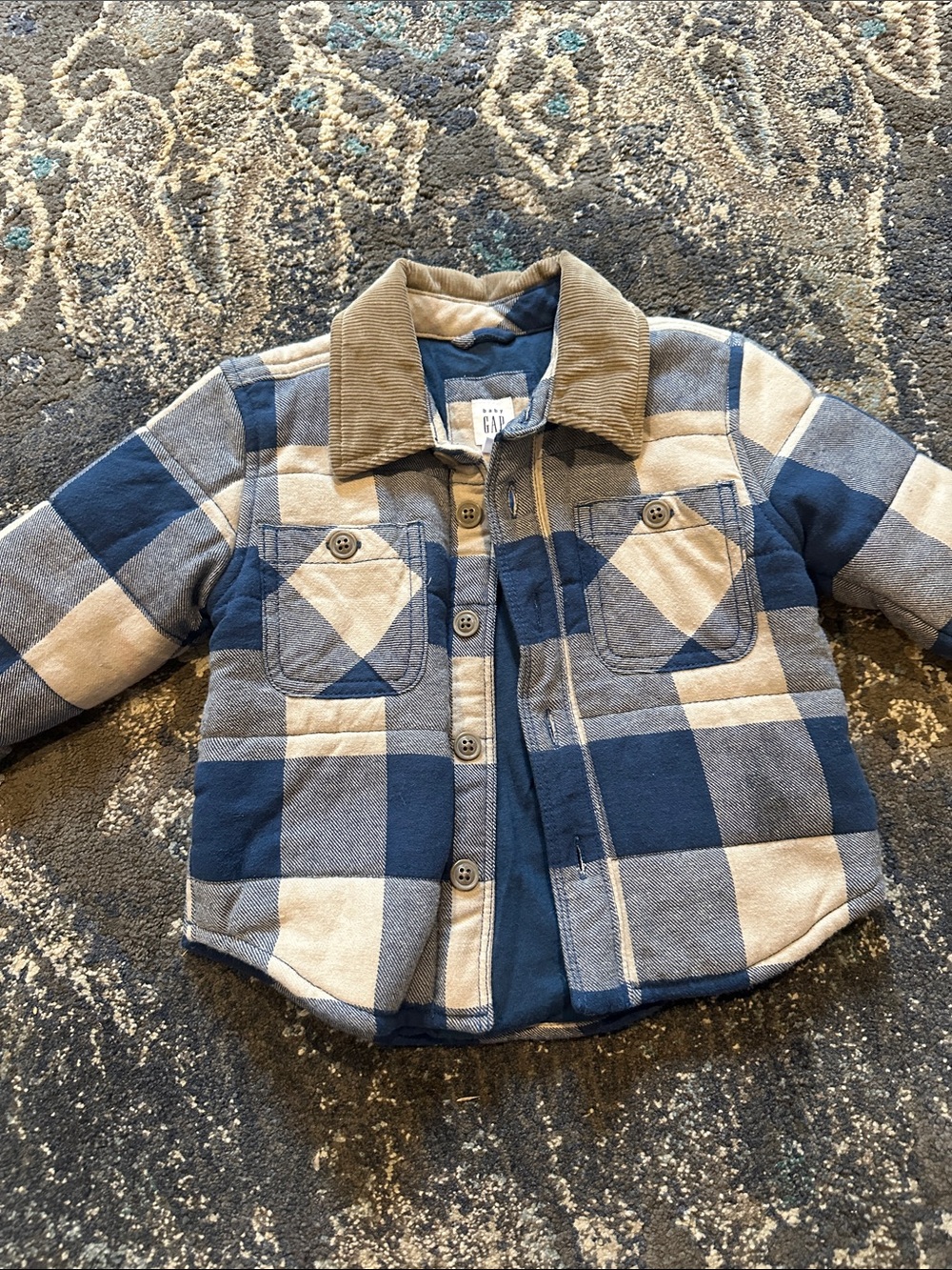 GAP Baby Blue and Cream Plaid Button-Up Shirt Jacket